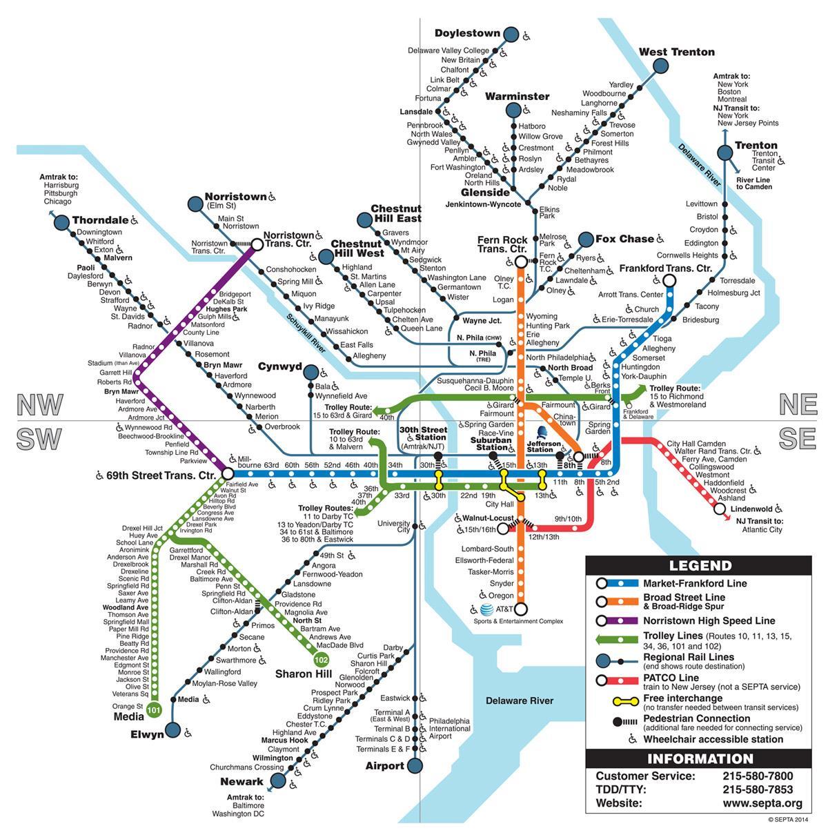մետրոյի Ֆիլադելֆիայում քարտեզի վրա