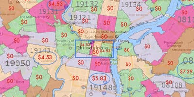 Philadelphia եւ շրջապատը քարտեզ